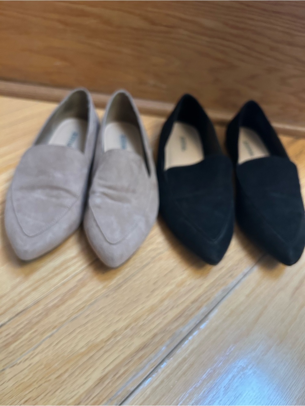 JustFab Pointed-Toe Suede Loafers in Black and Taupe (2 for 1)